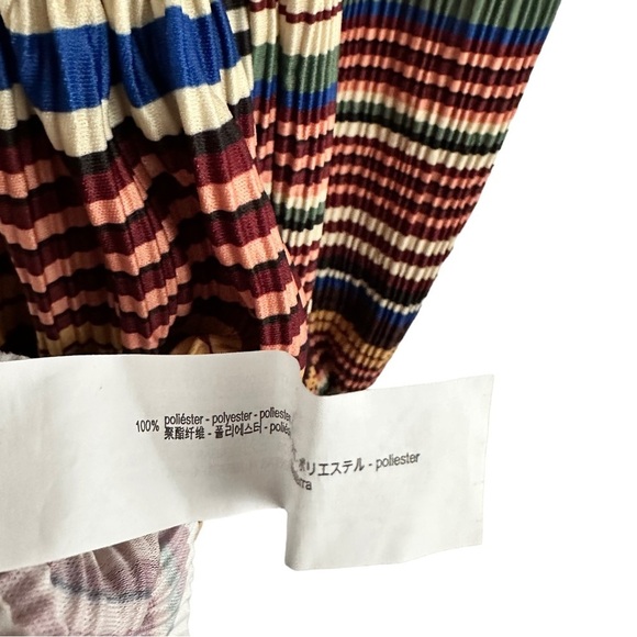 ZARA Multicolor Stripe Pleated Long Balloon Sleeve Dress - Picture 9 of 14